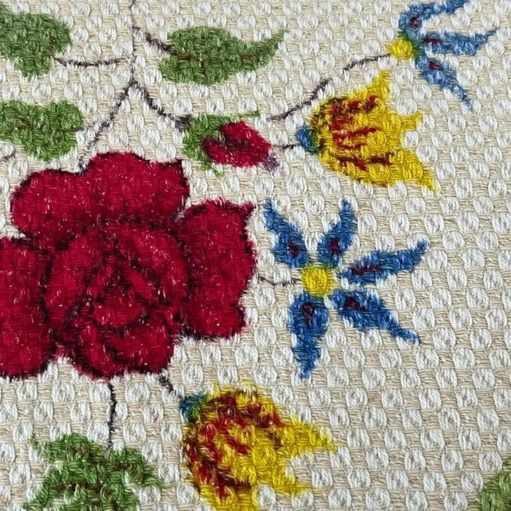 Hand-Painted Rose Floral Small Table Runner 14 x 28 in Woven Cotton Textile